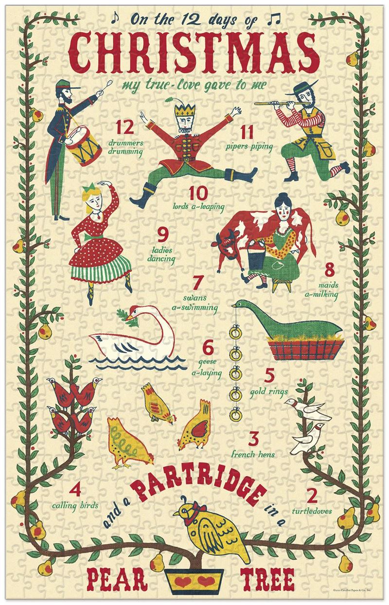 Christmas Vintage Puzzle 500pc | Cavallini & Co | 12 Days of Christmas
