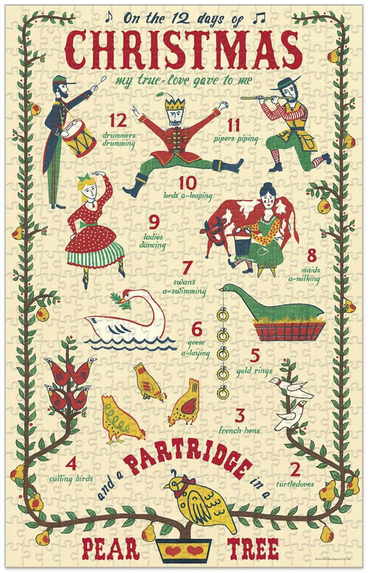Christmas Vintage Puzzle 500pc | Cavallini & Co | 12 Days of Christmas