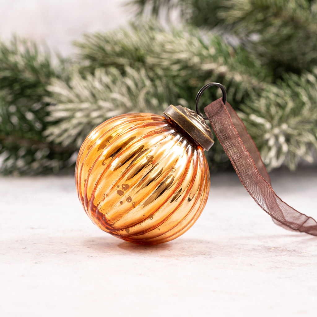 Glass Ribbed Bauble | Honey | Medium