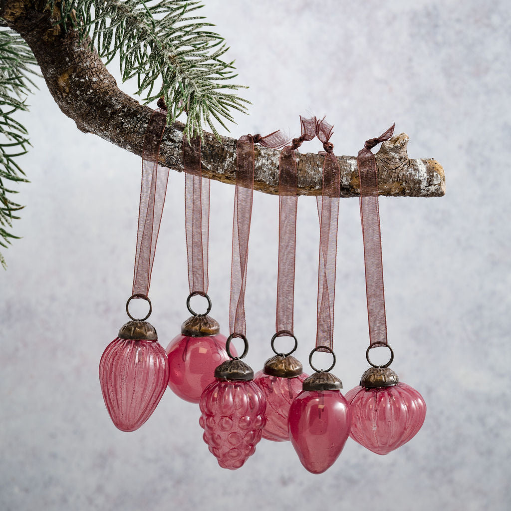 Set of 6 Glass Baubles | Mauve | Small