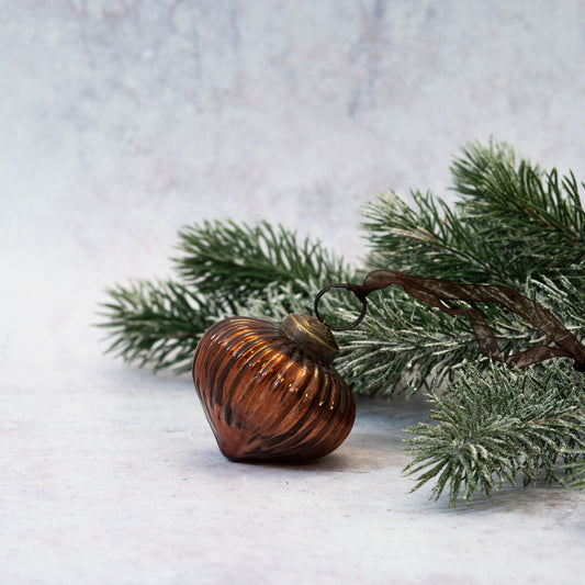Glass Ribbed Lantern Bauble | Russet | Medium
