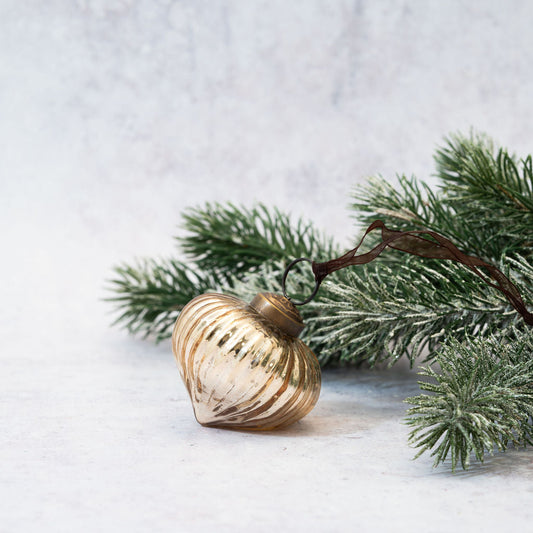 Glass Ribbed Lantern Bauble | Gold | Medium