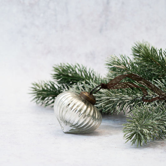 Glass Ribbed Lantern Bauble | Silver | Medium