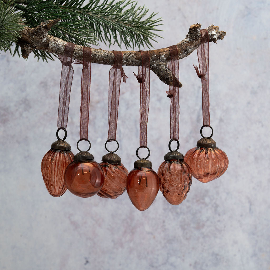 Set of 6 Glass Baubles | Russet | Small