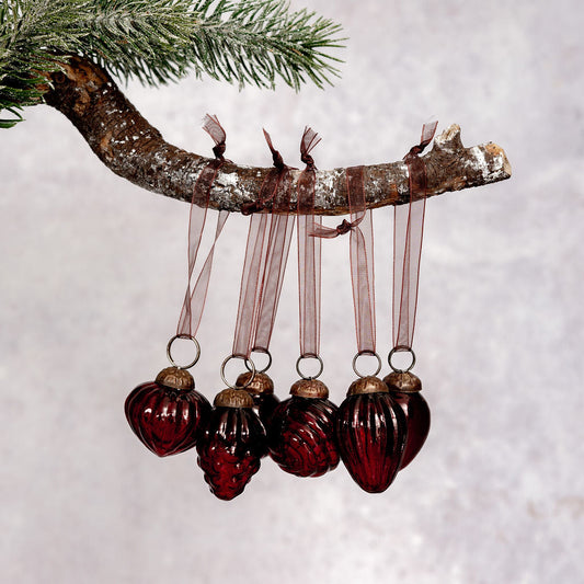 Set of 6 Glass Baubles | Wine | Small
