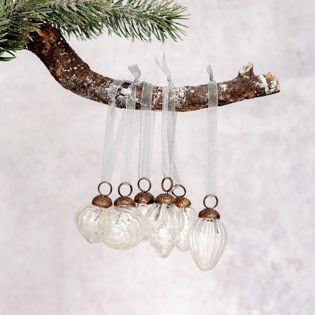 Set of 6 Glass Baubles | Clear | Small