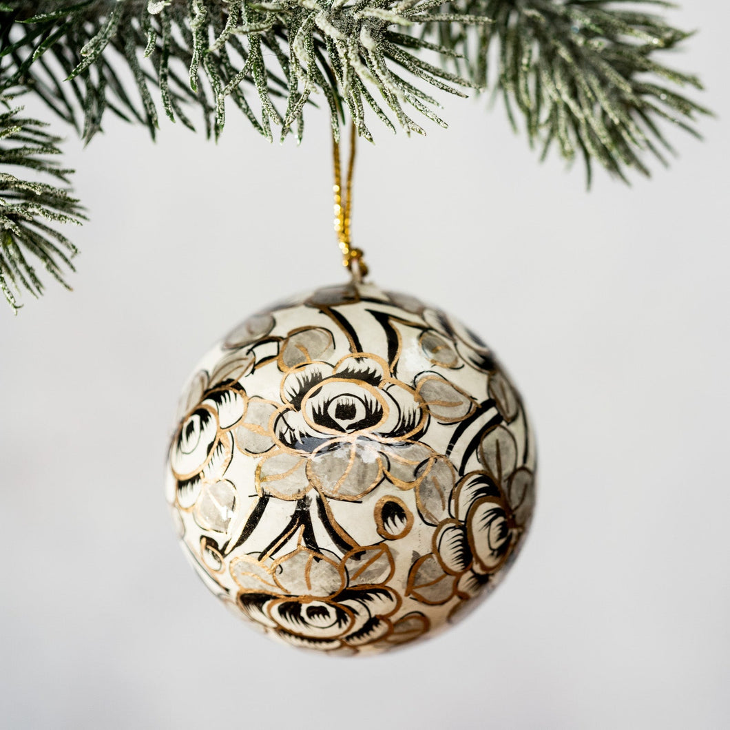 Paper Christmas Bauble | Grey Floral