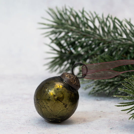 Crackle Glass Ornament | Olive | Small