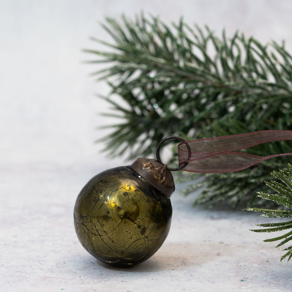 Crackle Glass Ornament | Olive | Small