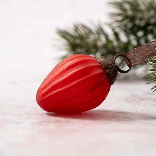 Frosted Glass Pinecone | Red | Small