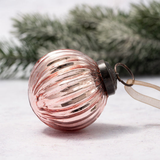 Glass Ribbed Bauble | Rose | Medium