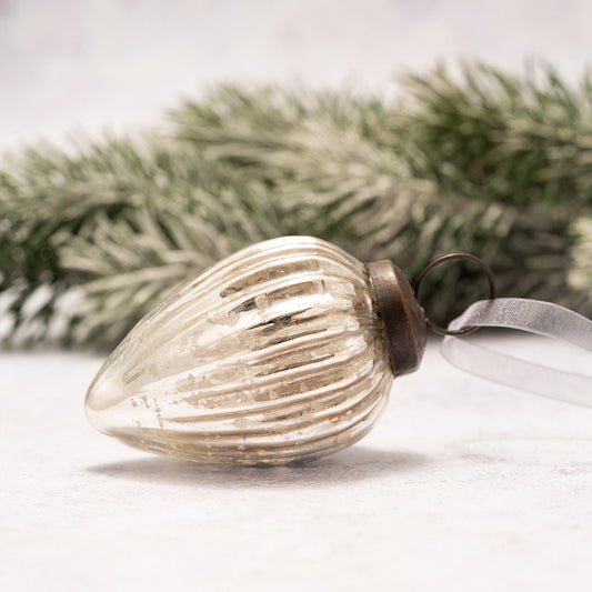 Glass Pinecone Bauble | Silver | Medium