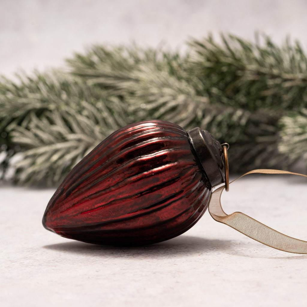 Glass Pinecone Bauble | Wine | Medium