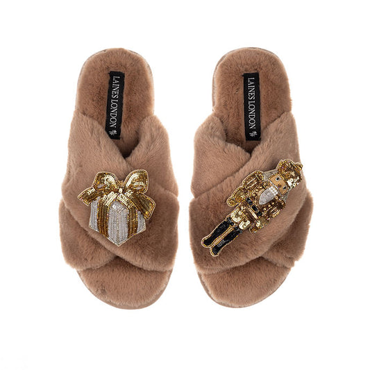 Double Brooch Slippers | Laines London | Nutcracker & Gift
