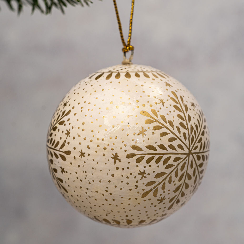 Paper Christmas Bauble | White Gold Snowflake