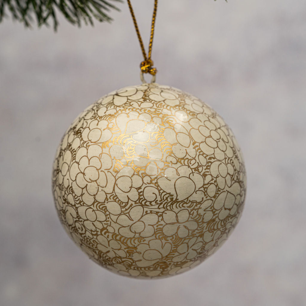 Paper Christmas Bauble | Cream Gold Pebble