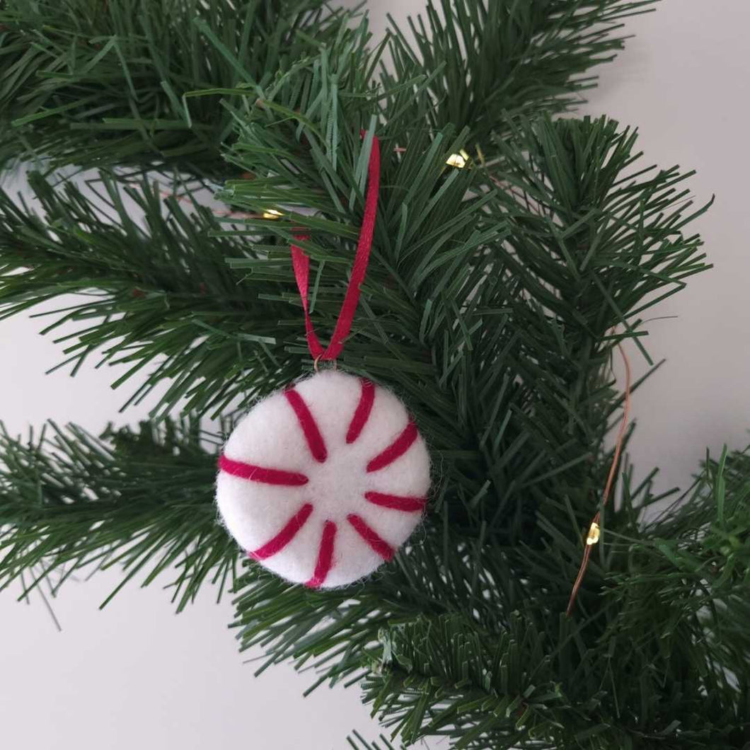 Felt Peppermint Decoration | White