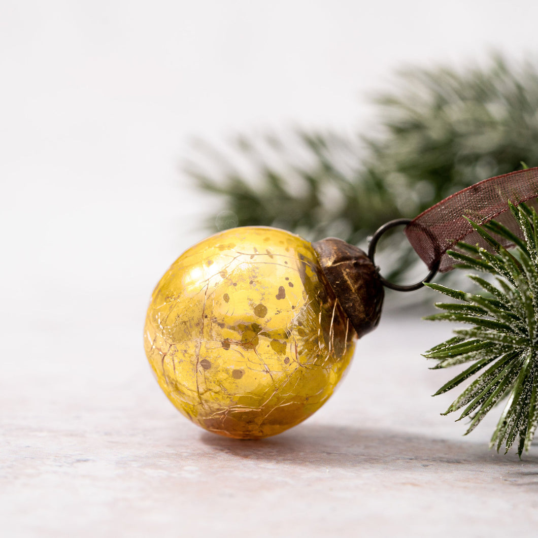 Crackle Glass Ornament | Gold | Small