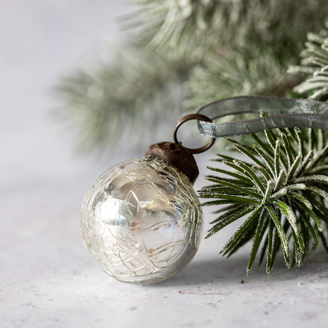 Crackle Glass Ornament | Silver | Small